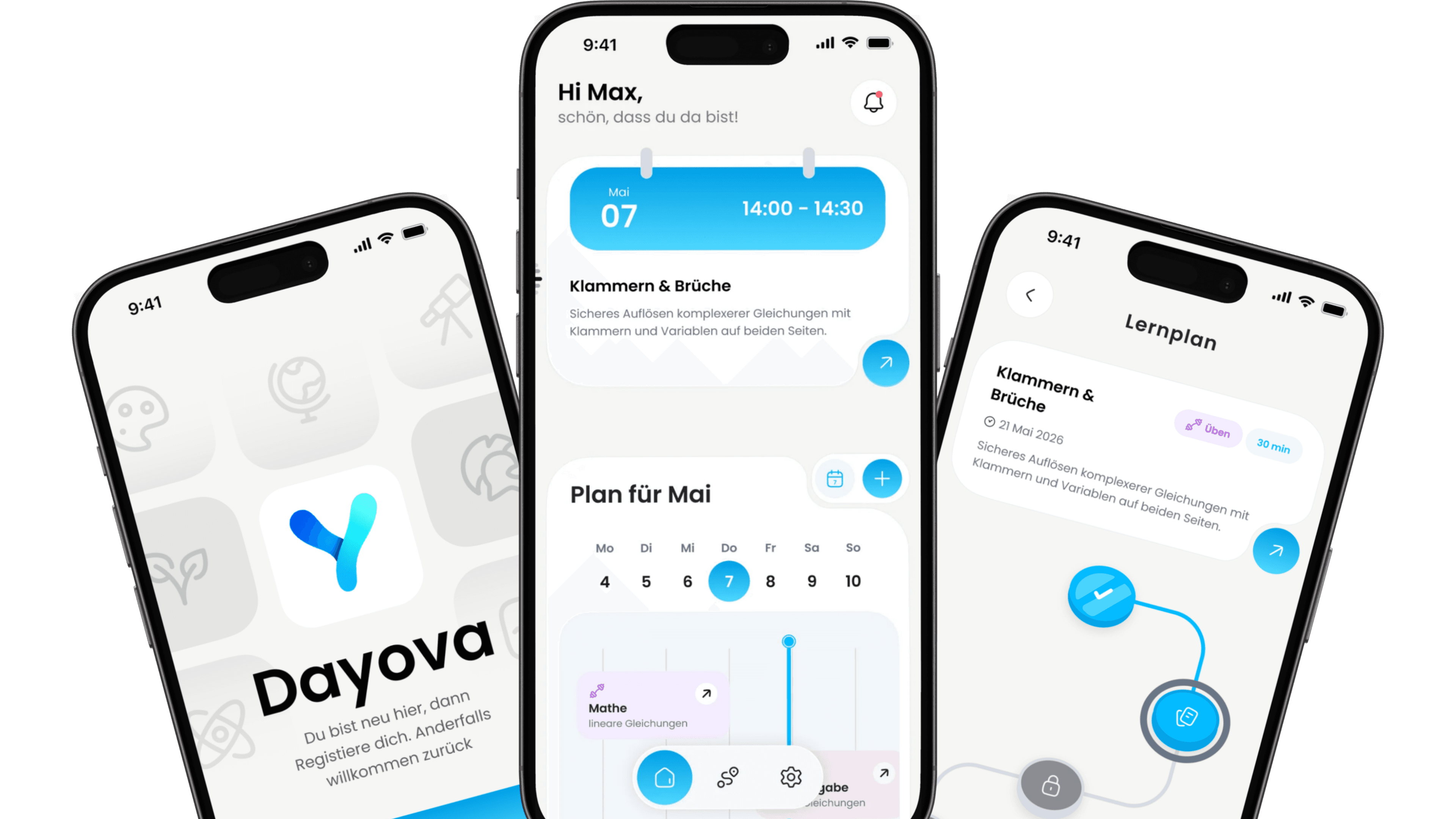 Mehrere Ansichten der Dayova Lern-App